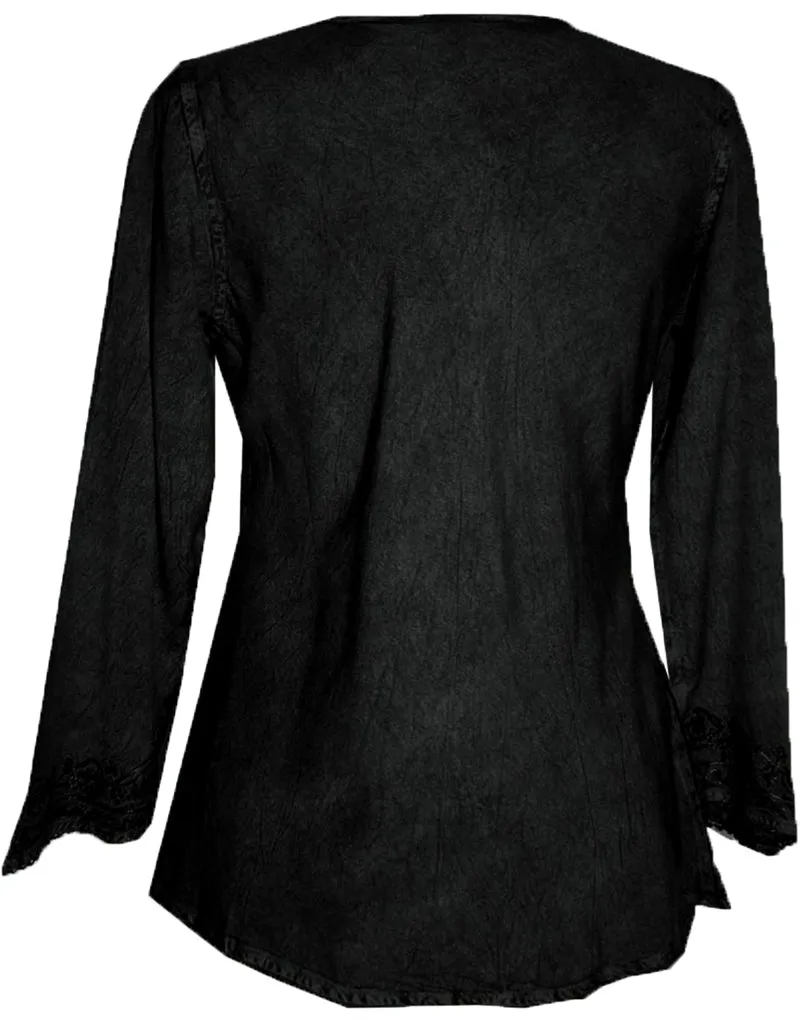 117 B Embroidered Front V Neck Rope Tie Vintage Blouse