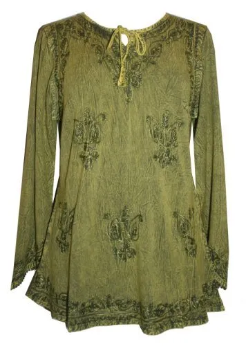 117 B Embroidered Front V Neck Rope Tie Vintage Blouse