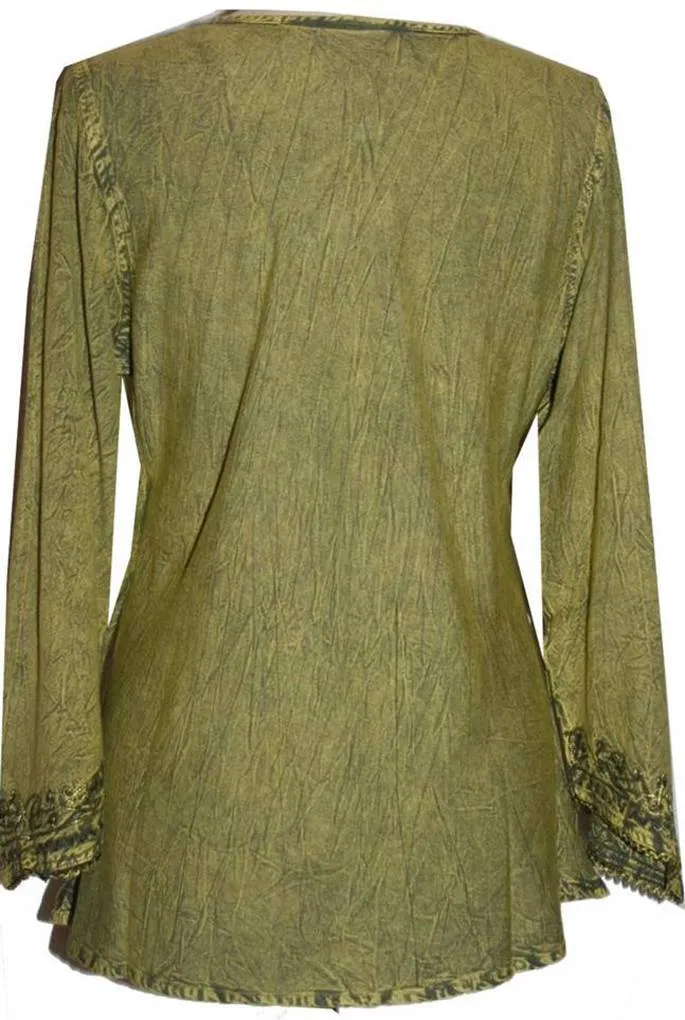 117 B Embroidered Front V Neck Rope Tie Vintage Blouse