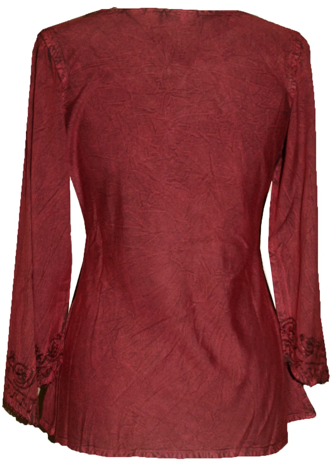 117 B Embroidered Front V Neck Rope Tie Vintage Blouse