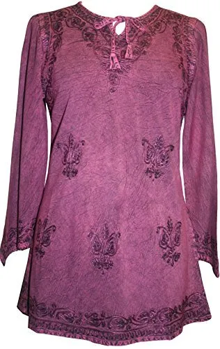 117 B Embroidered Front V Neck Rope Tie Vintage Blouse