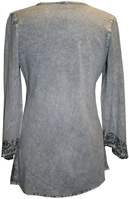 117 B Embroidered Front V Neck Rope Tie Vintage Blouse