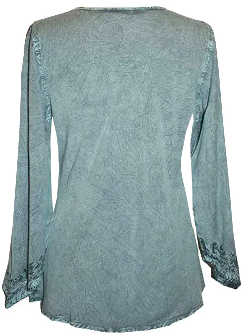 117 B Embroidered Front V Neck Rope Tie Vintage Blouse