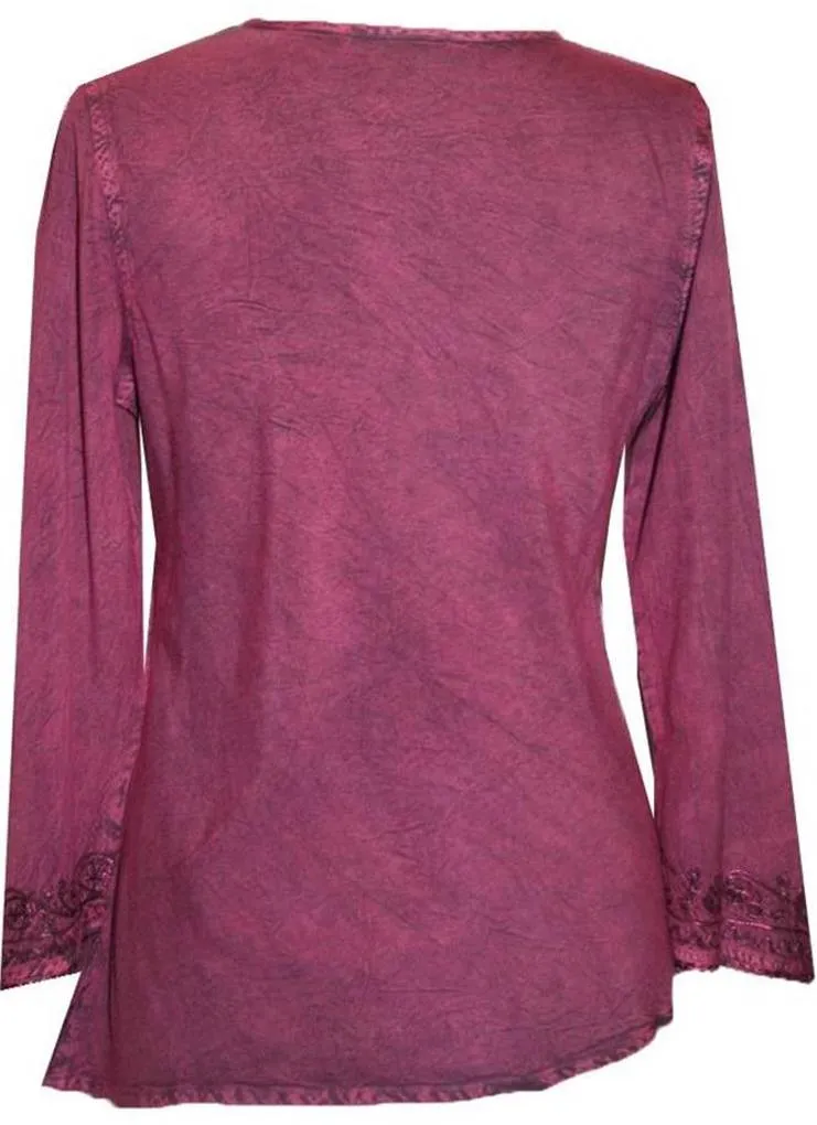 117 B Embroidered Front V Neck Rope Tie Vintage Blouse
