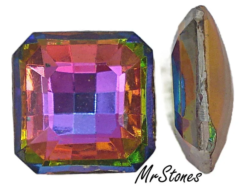18mm (4671) Vitrail Medium Czech Square Checkered Affect Octagon Shallow Back