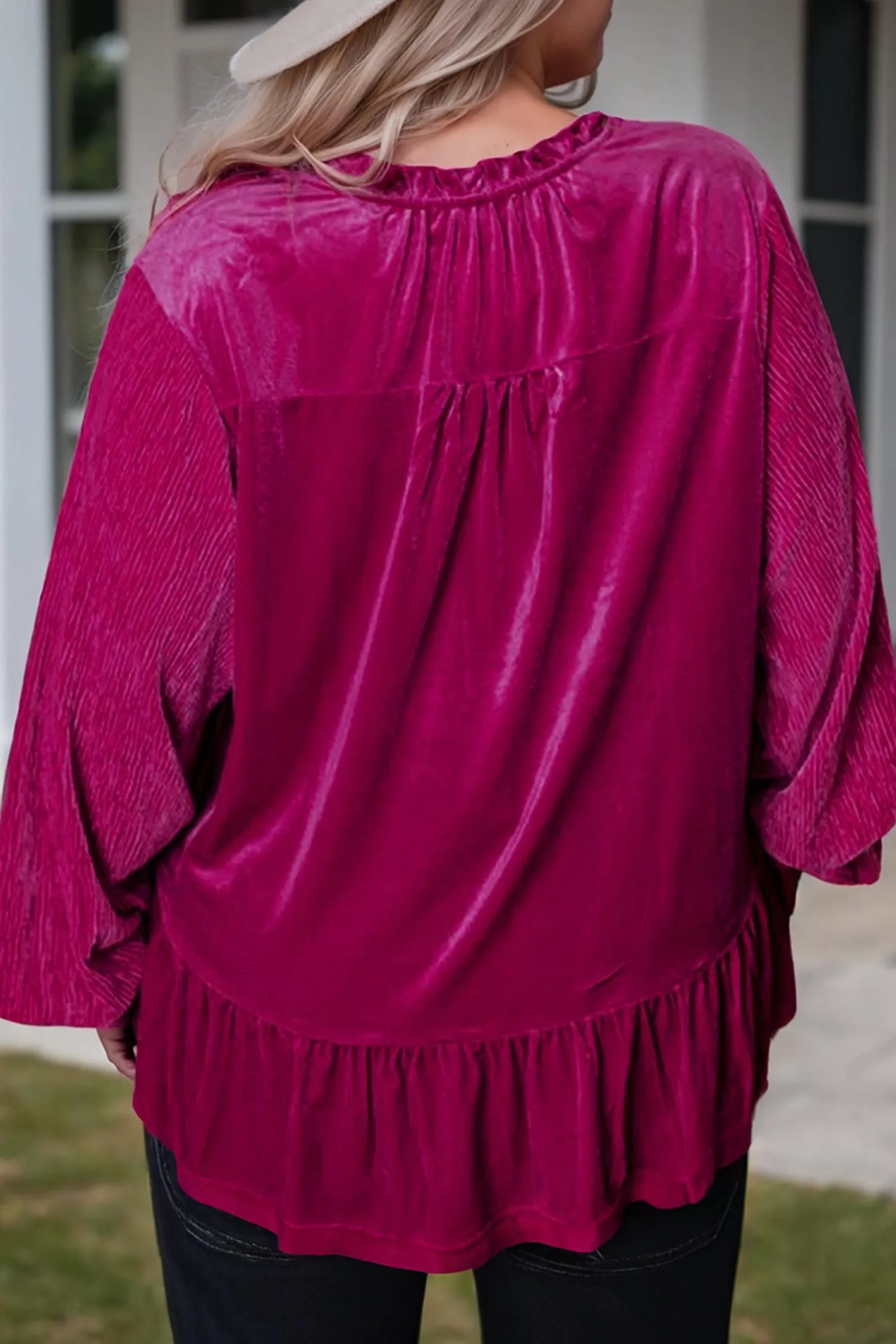 66Disco - Ruffled Sleeve V Neck Blouse
