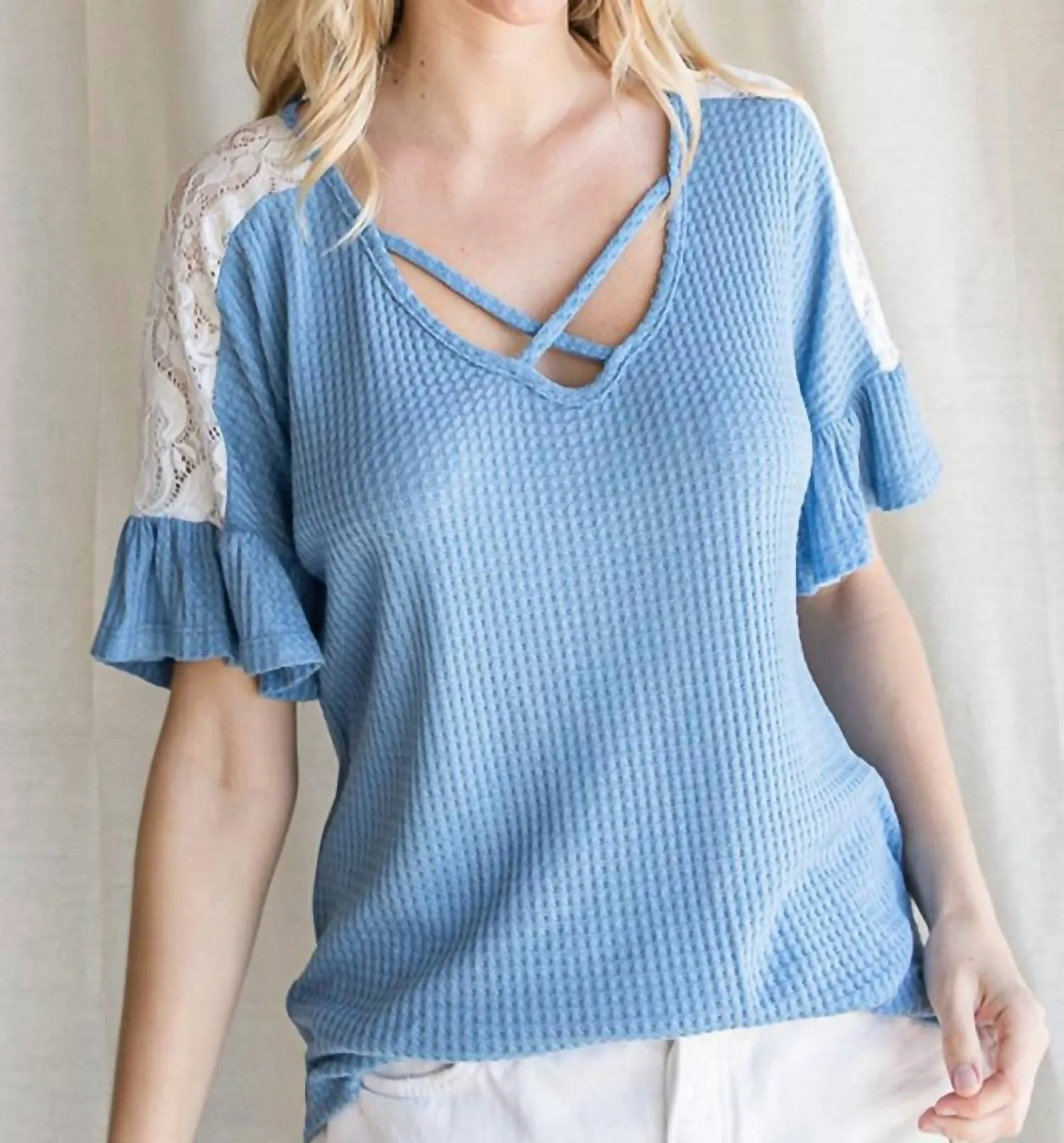 7Th Ray - Waffle Knit Crisscross Top
