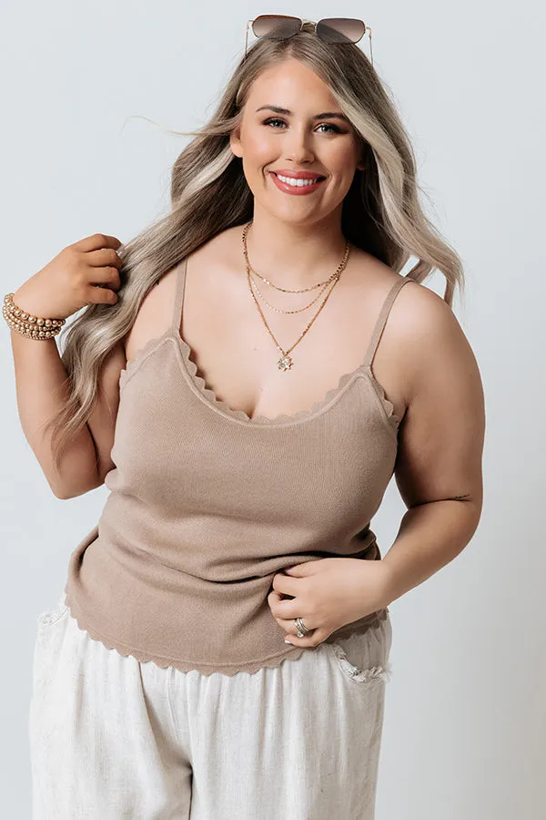 Acts Of Kindness Scalloped Tank In Khaki   Curves