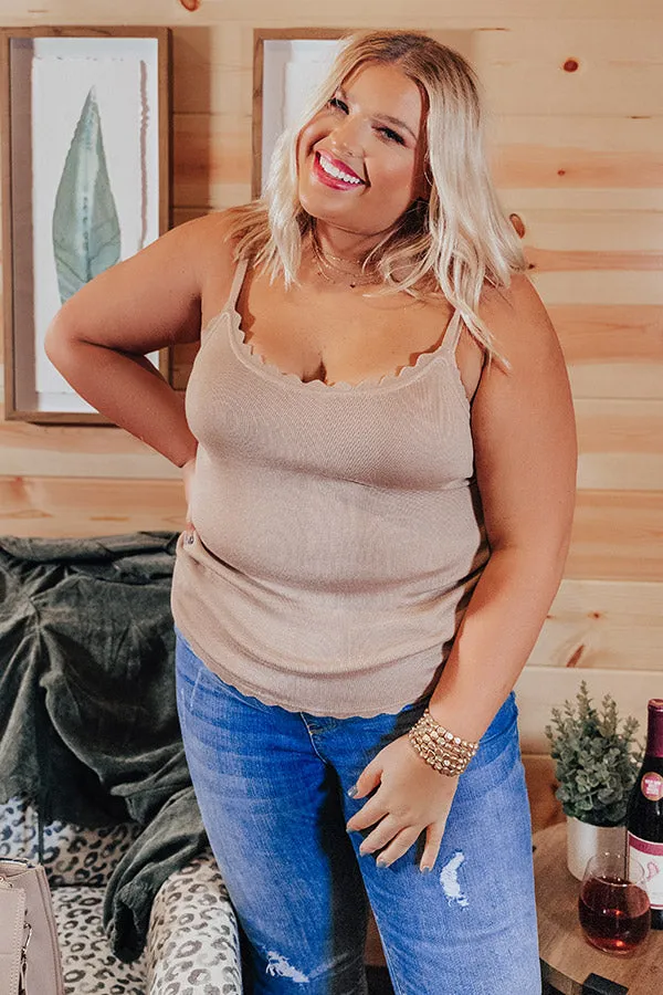 Acts Of Kindness Scalloped Tank In Khaki   Curves