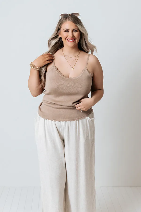 Acts Of Kindness Scalloped Tank In Khaki   Curves