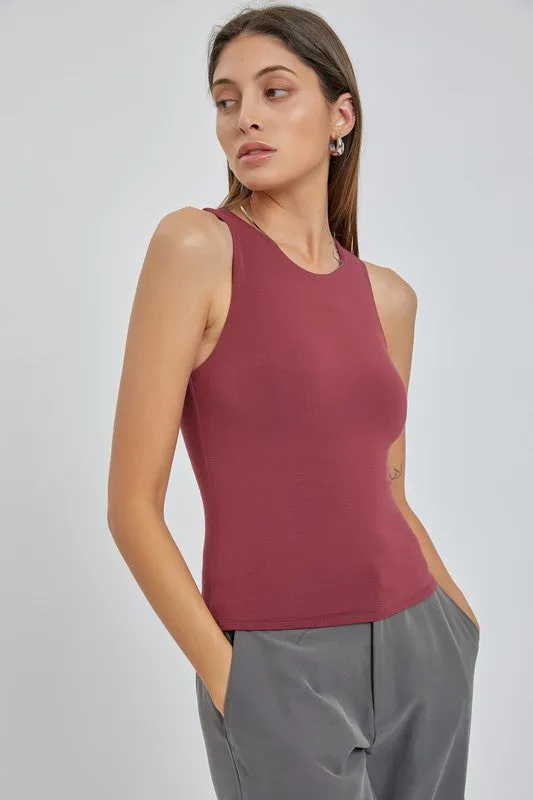 Basic HIgh Neck Tank-Maroon