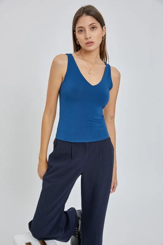 Basic V-Neck Tank-Cobalt