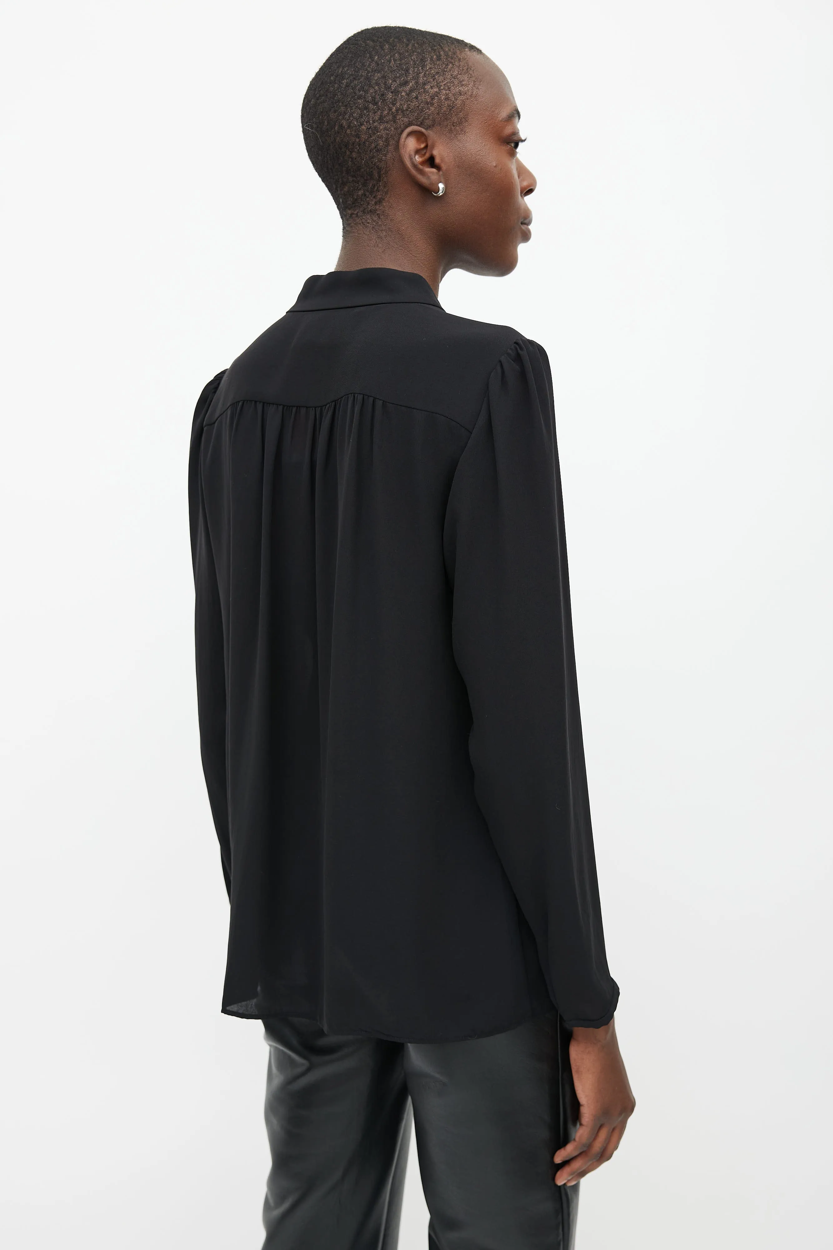 Black V-Neck Long Sleeve Blouse
