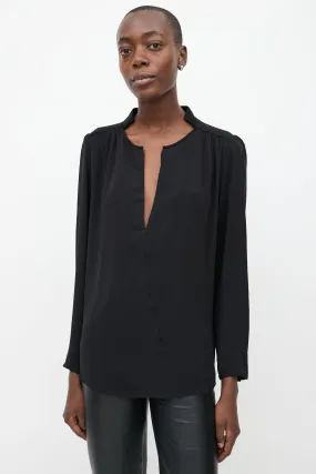 Black V-Neck Long Sleeve Blouse