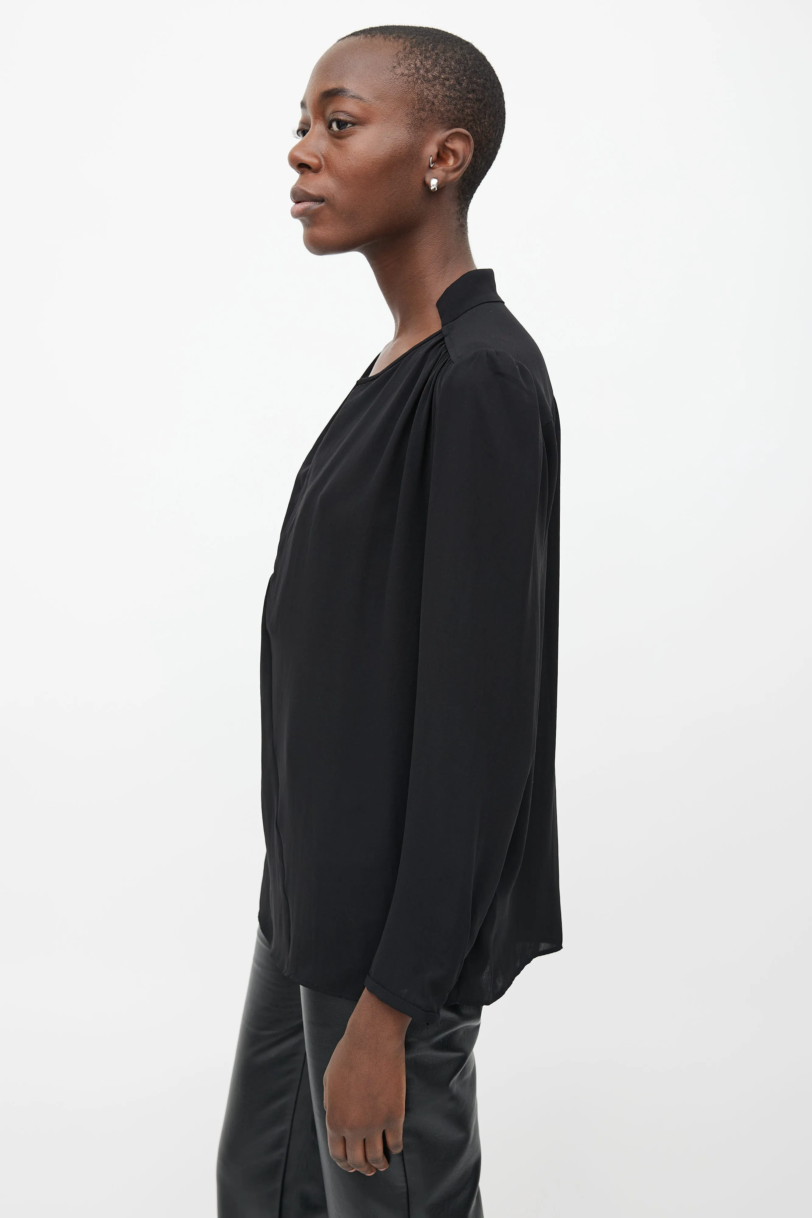 Black V-Neck Long Sleeve Blouse