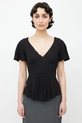 Black V-Neck Pleated Blouse