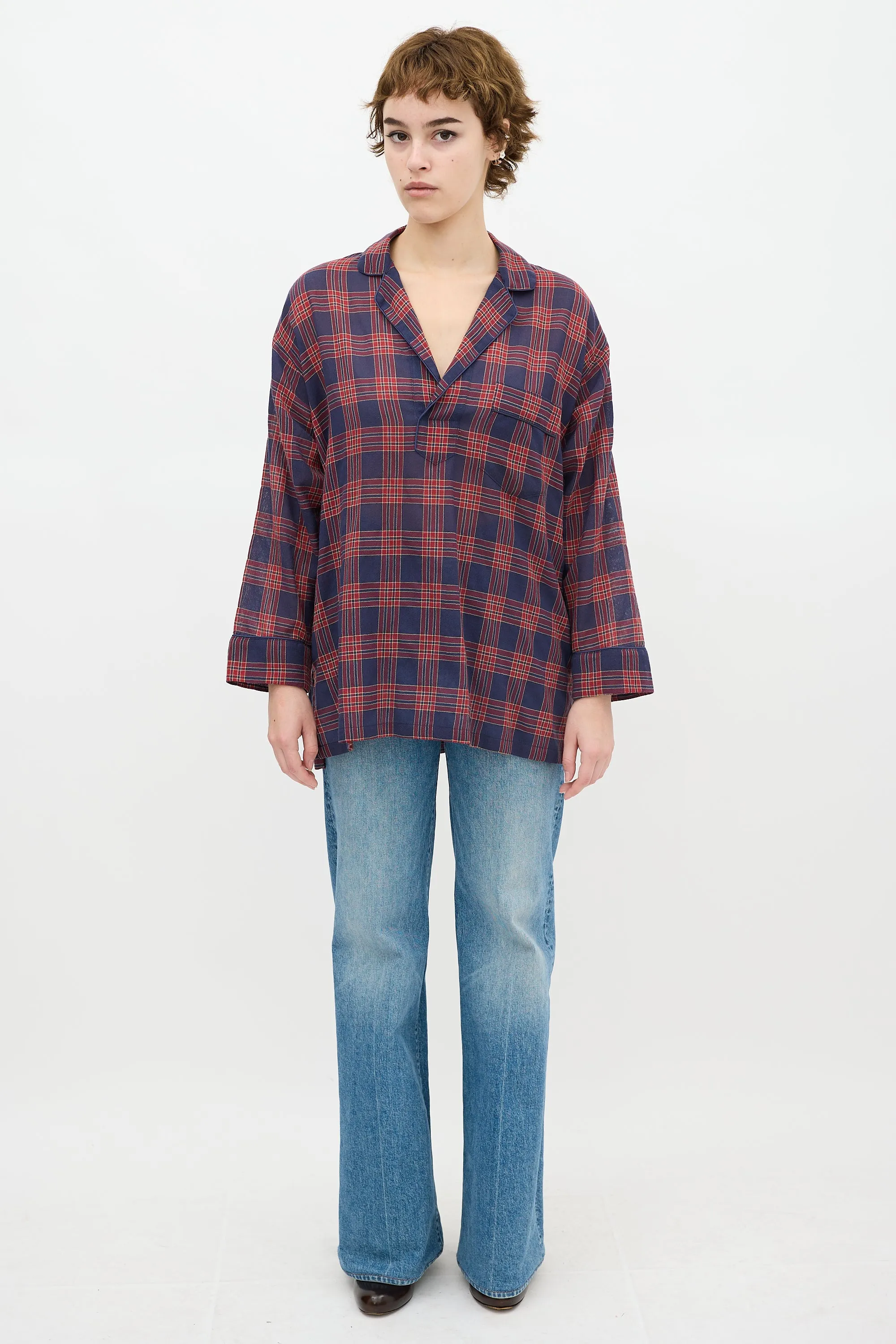 Blue & Red Checkered Over The Head Shirt