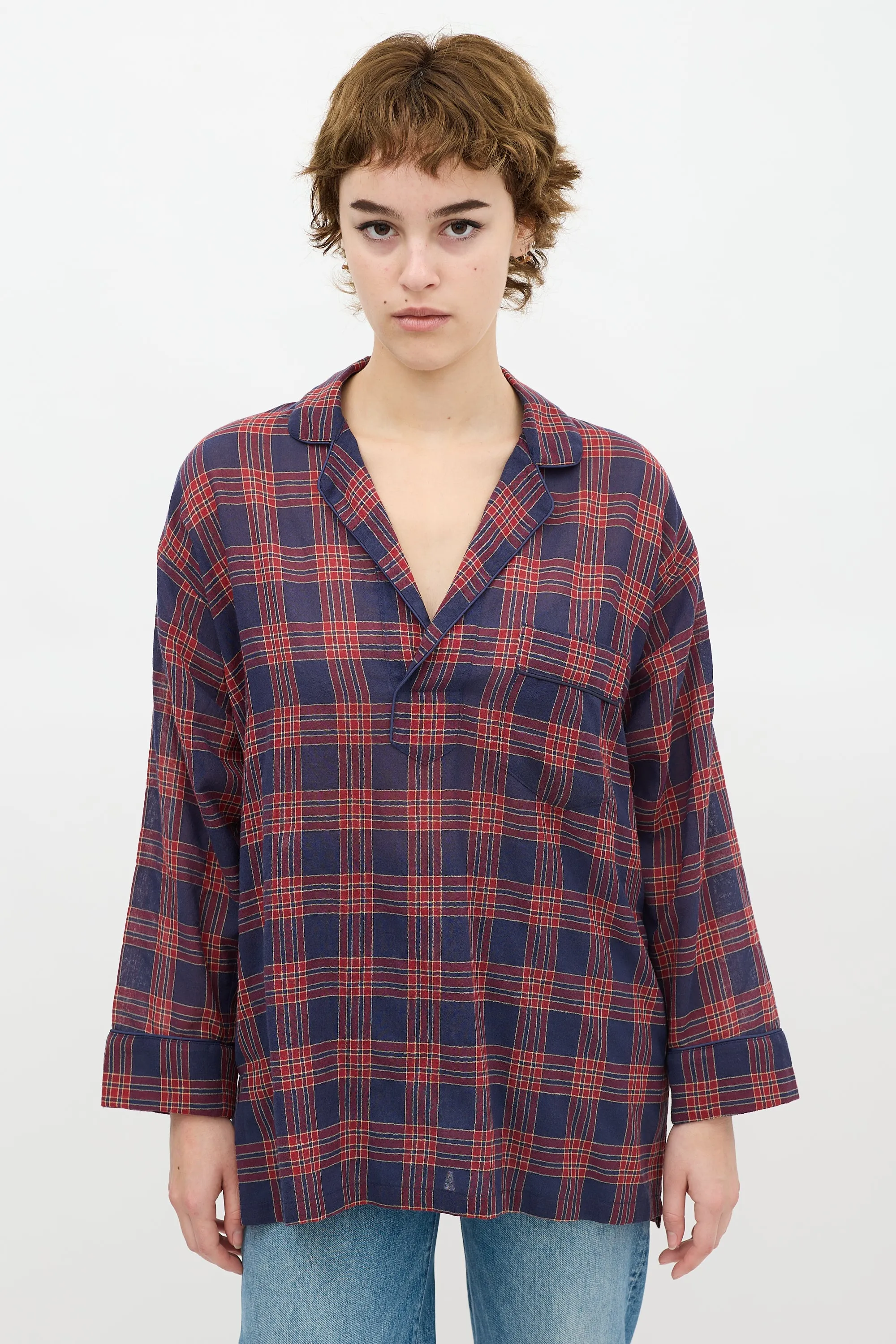 Blue & Red Checkered Over The Head Shirt