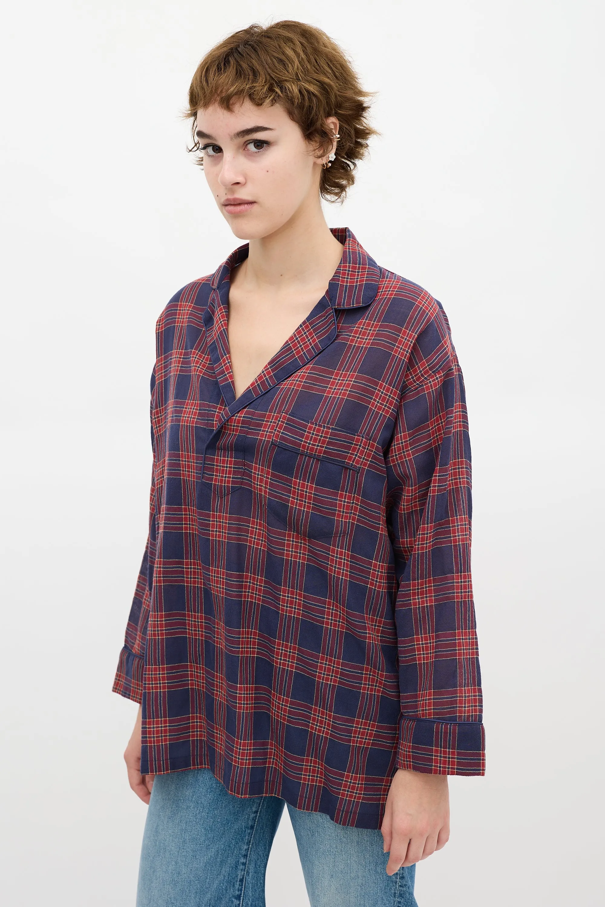 Blue & Red Checkered Over The Head Shirt