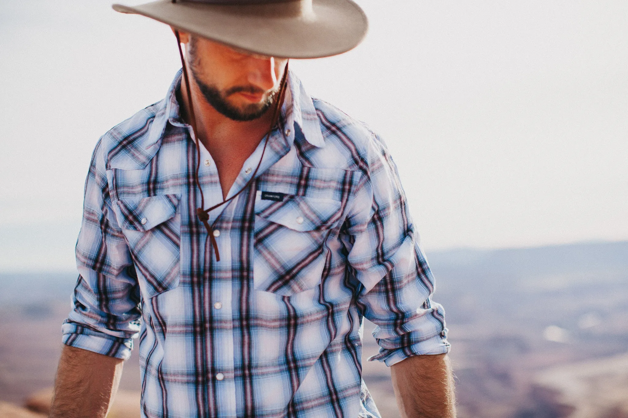 Blue ombré plaid Western shirt