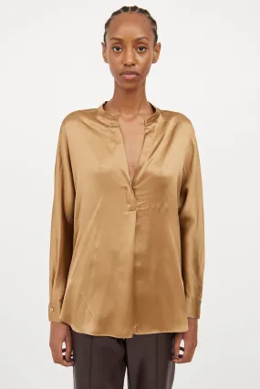 Bronze Silk V-Neck Blouse