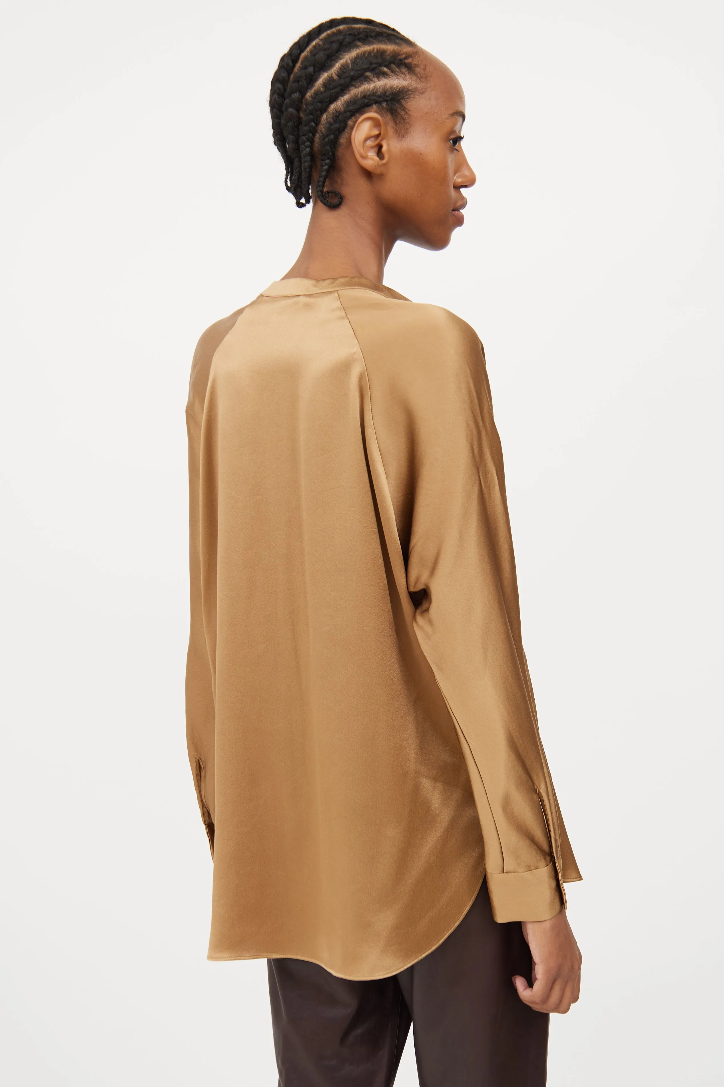 Bronze Silk V-Neck Blouse