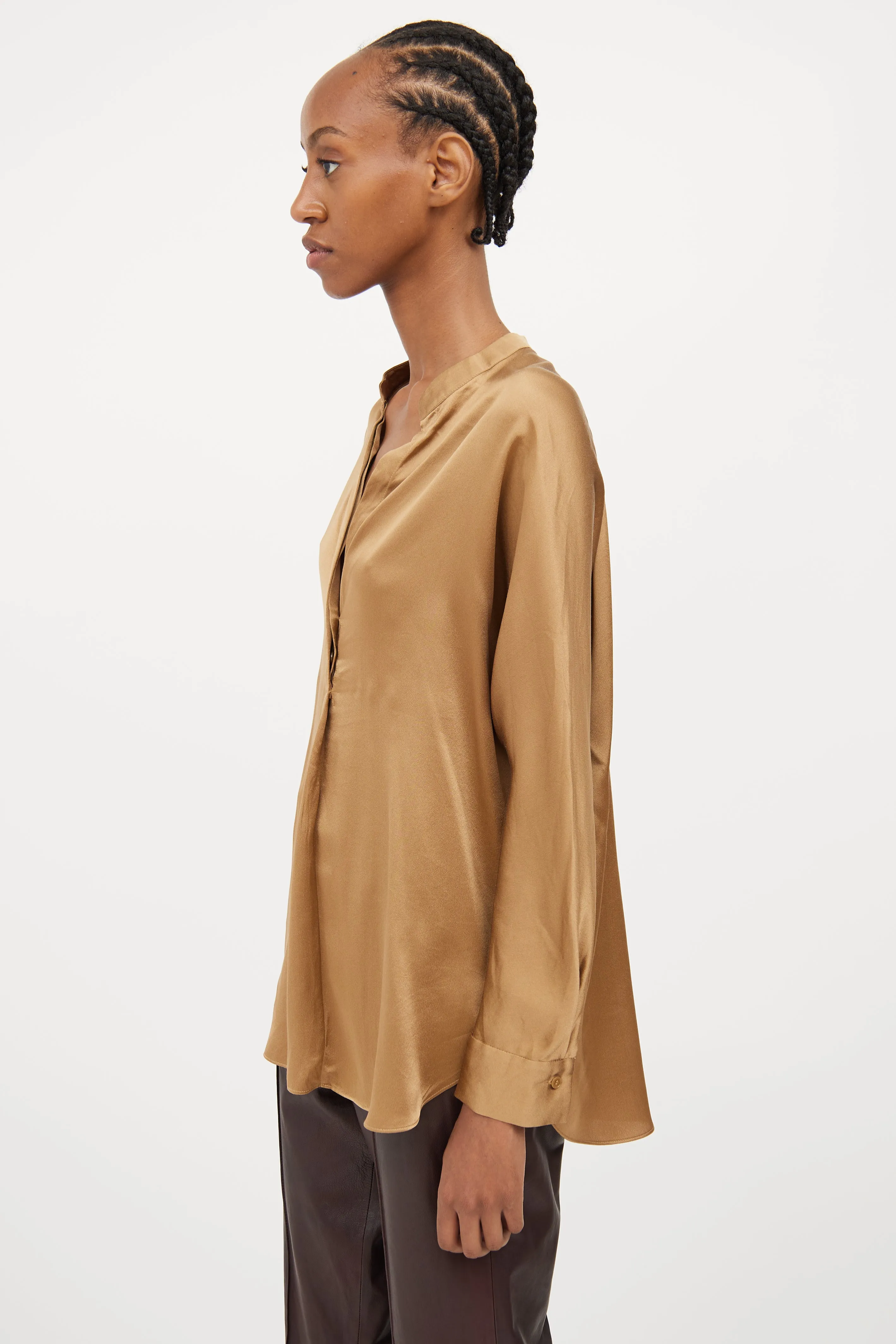 Bronze Silk V-Neck Blouse