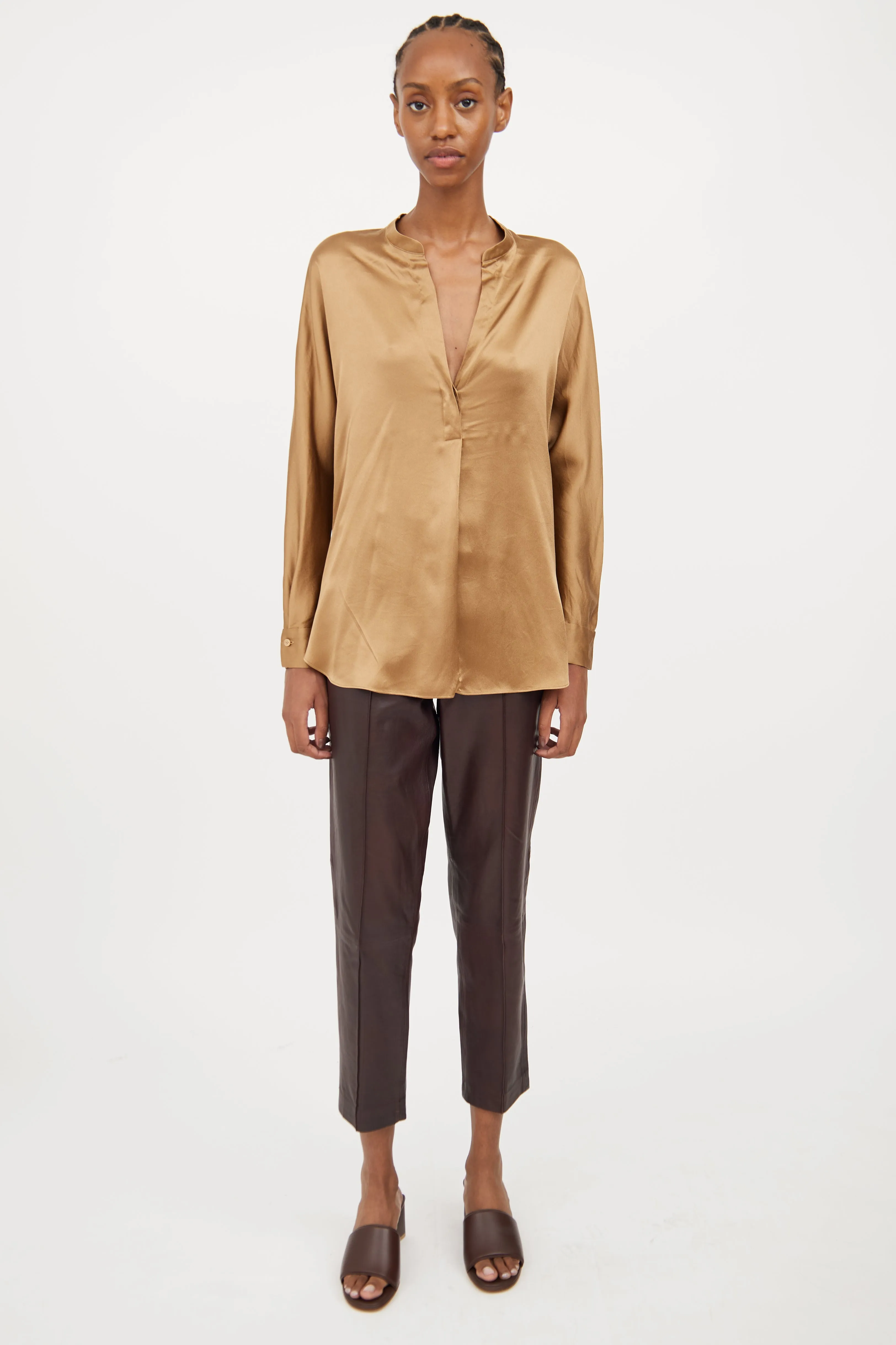 Bronze Silk V-Neck Blouse