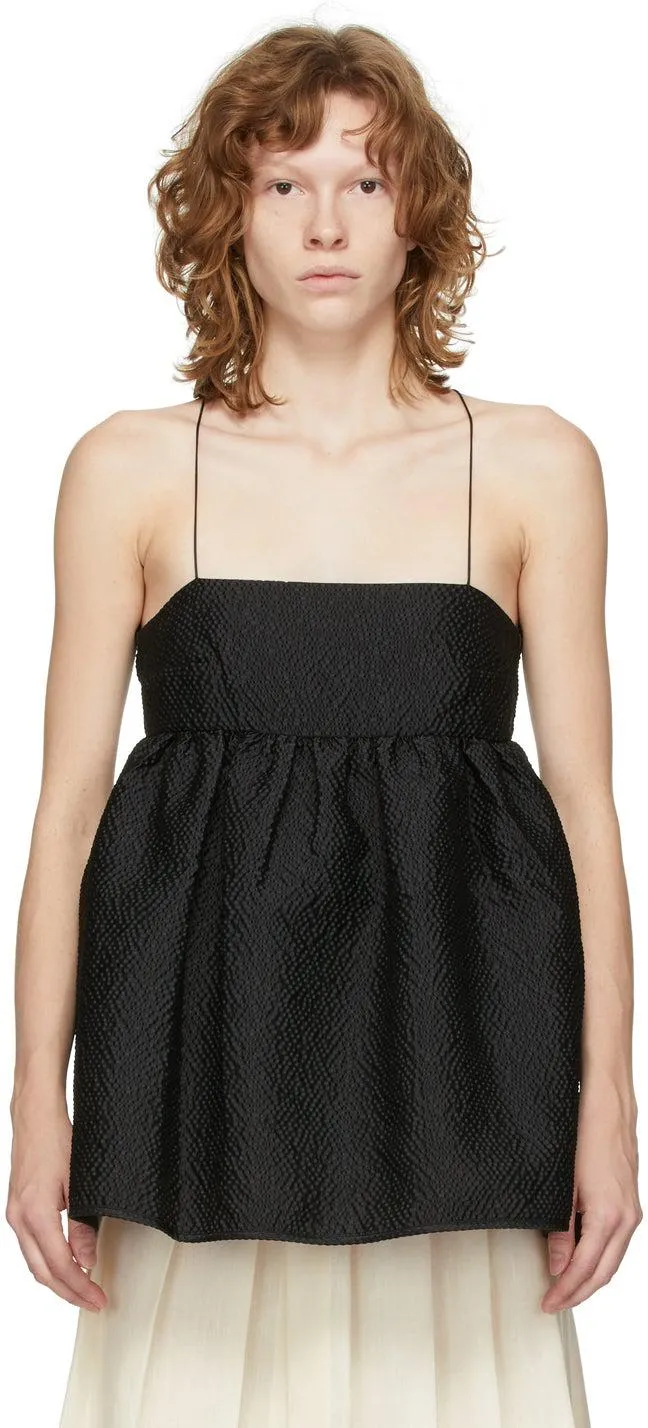 Cecilie Bahnsen Black Seersucker Hortensia Tank Top