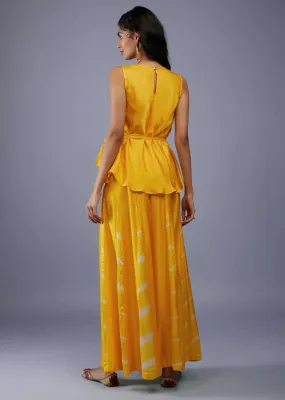 Cyber Yellow Bandhani Print Peplum Top With Yellow Tie-Dye Palazzo