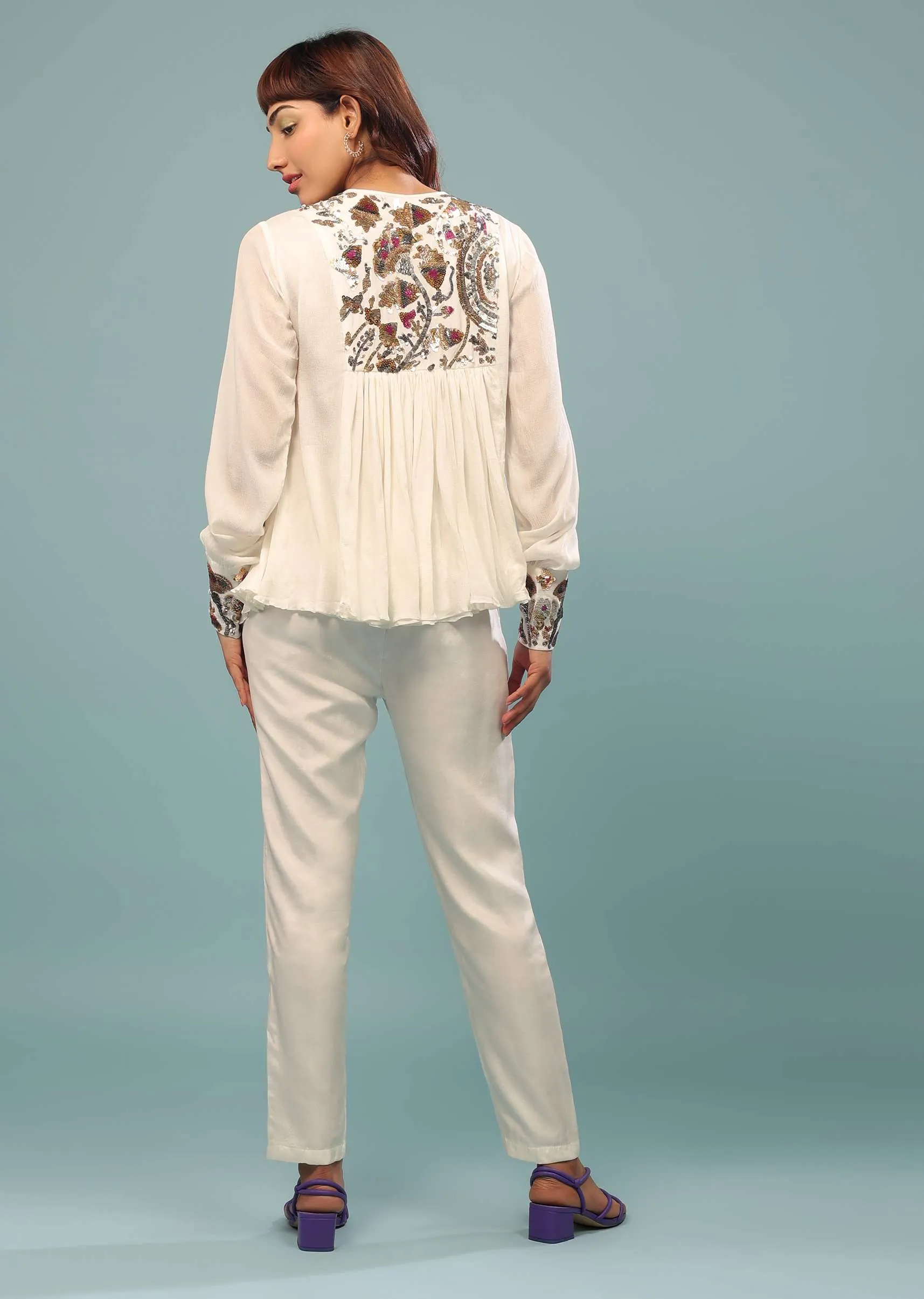 Daisy White Embroidered Co ord Set In Georgette