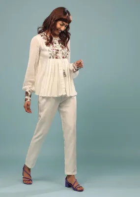 Daisy White Embroidered Co ord Set In Georgette
