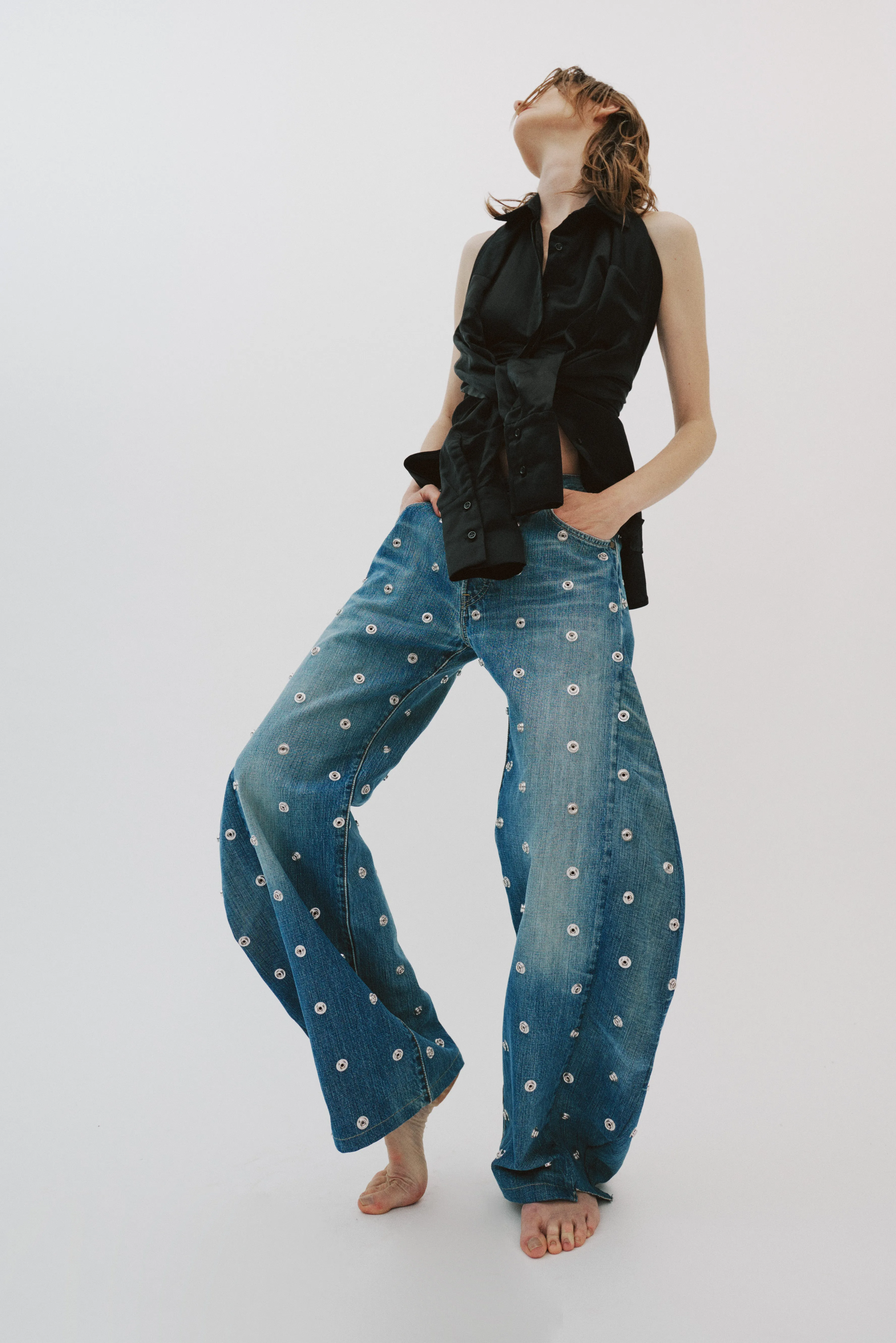 Deconstructed Shirt Halter Neck Top
