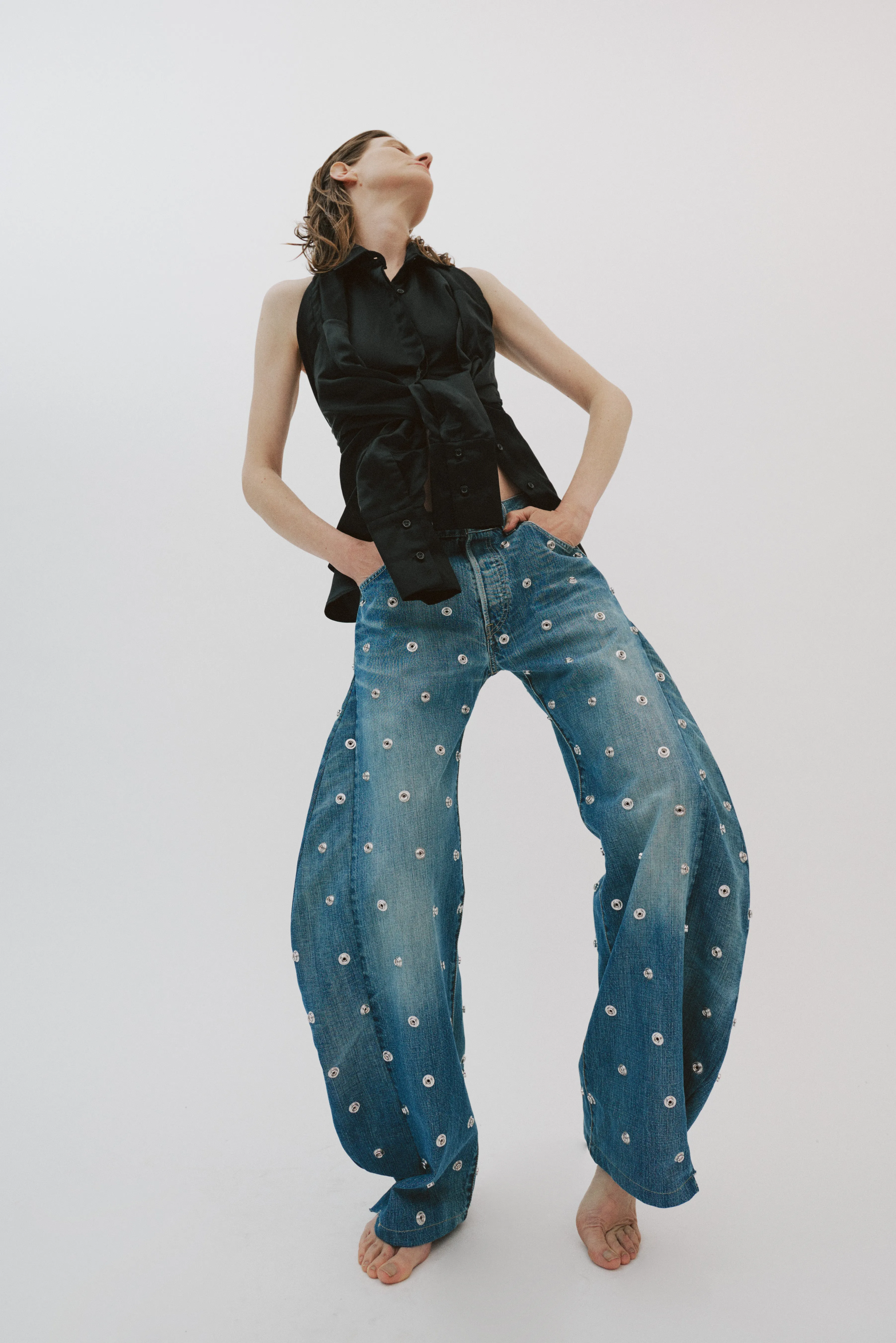 Deconstructed Shirt Halter Neck Top