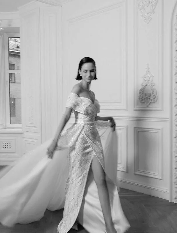 Emmeline  Beautiful Off-Shoulder White Wedding Dress