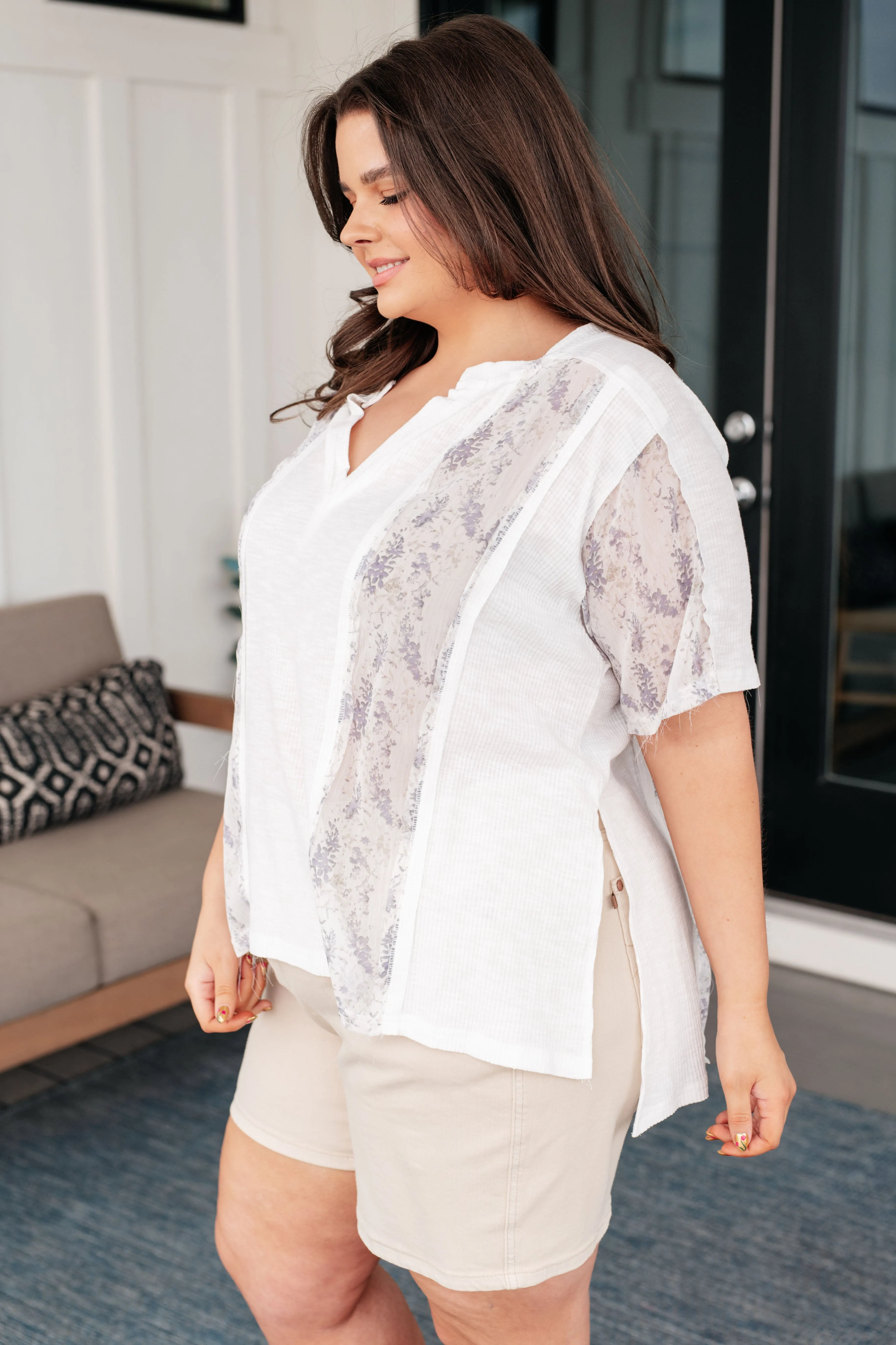 Floral Accent Top in Ivory