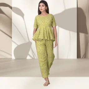 Floral Peplum Top | Block Print | Handcrafted | Day Wear | Green And Pink