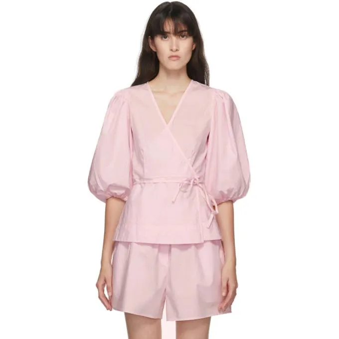 GANNI Pink Puff Sleeve Blouse