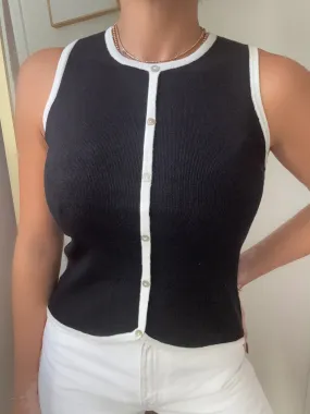 Grace Button Up Vest with Trim