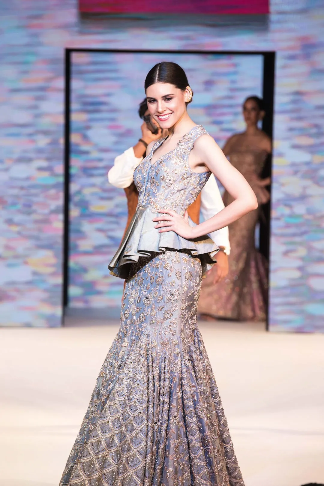 Grey Fish-cut Bridal Peplum Lehenga