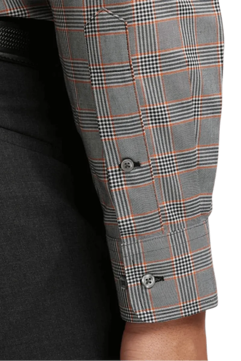Grey Non-Iron Cotton Plaid Casual Shirt