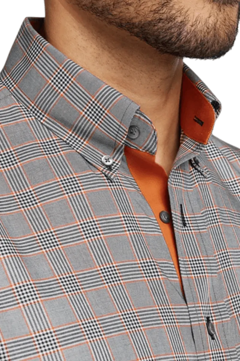 Grey Non-Iron Cotton Plaid Casual Shirt