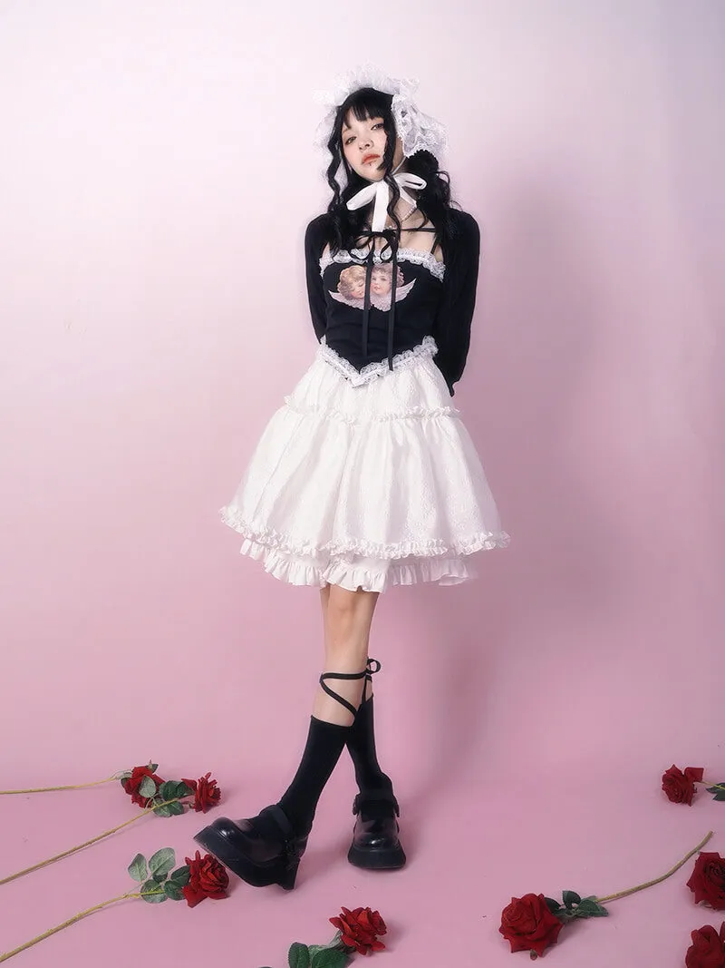 Harajuku Angel Twins Lace Trim Ruffle Irregular Crop Top