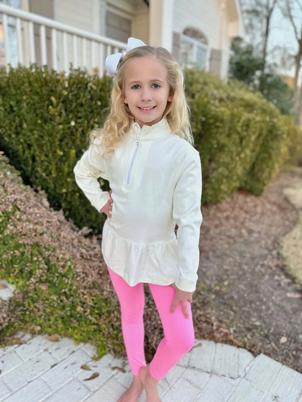 James & Lottie Be Elizabeth Girls Athleisure Peplum 1/4 Zip Top - Cream