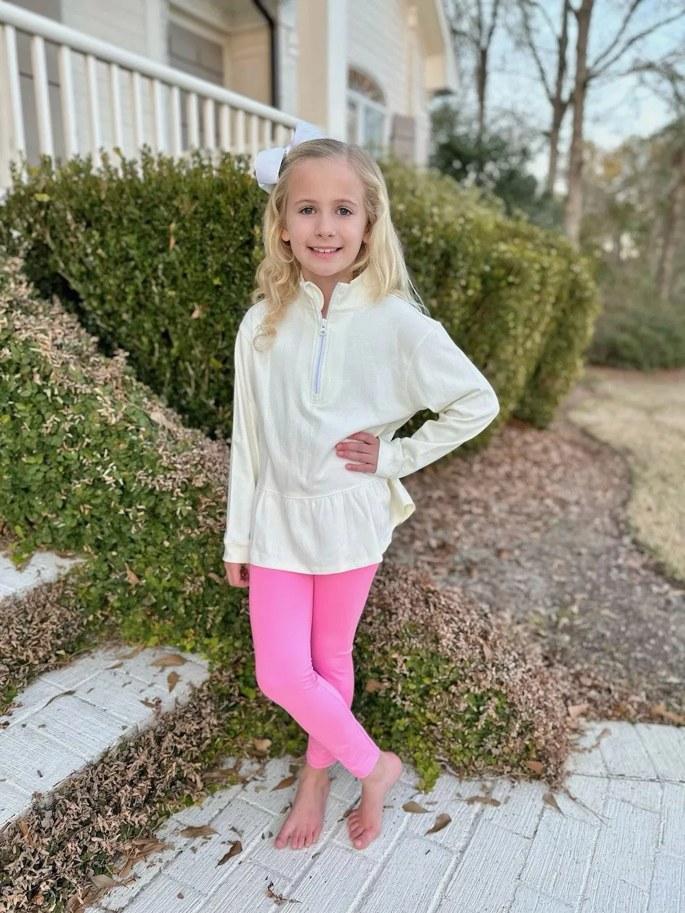 James & Lottie Be Elizabeth Girls Athleisure Peplum 1/4 Zip Top - Cream