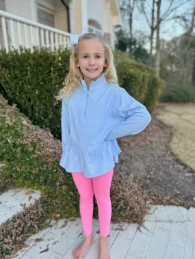 James & Lottie Be Elizabeth Girls Athleisure Peplum 1/4 Zip Top - Light Blue