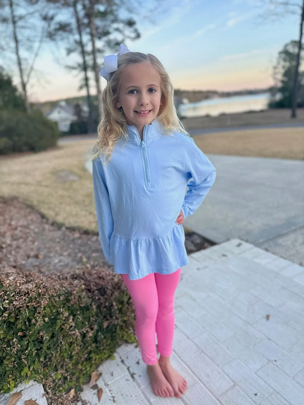 James & Lottie Be Elizabeth Girls Athleisure Peplum 1/4 Zip Top - Light Blue