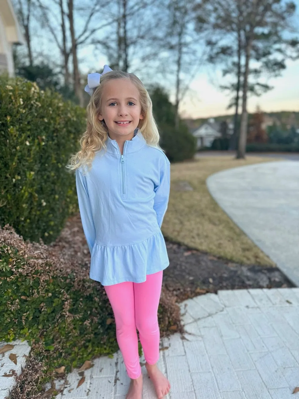 James & Lottie Be Elizabeth Girls Athleisure Peplum 1/4 Zip Top - Light Blue