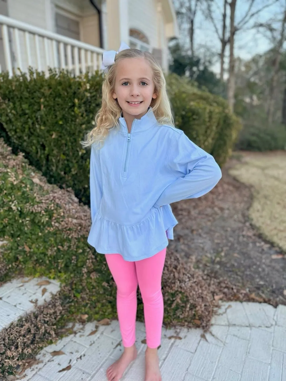 James & Lottie Be Elizabeth Girls Athleisure Peplum 1/4 Zip Top - Light Blue