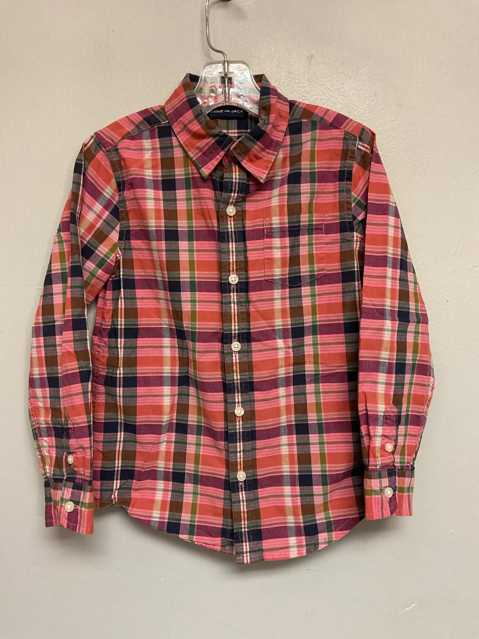 Janie and Jack Size 5 Pink & Blue Plaid Cotton Boys Shirts & Polos